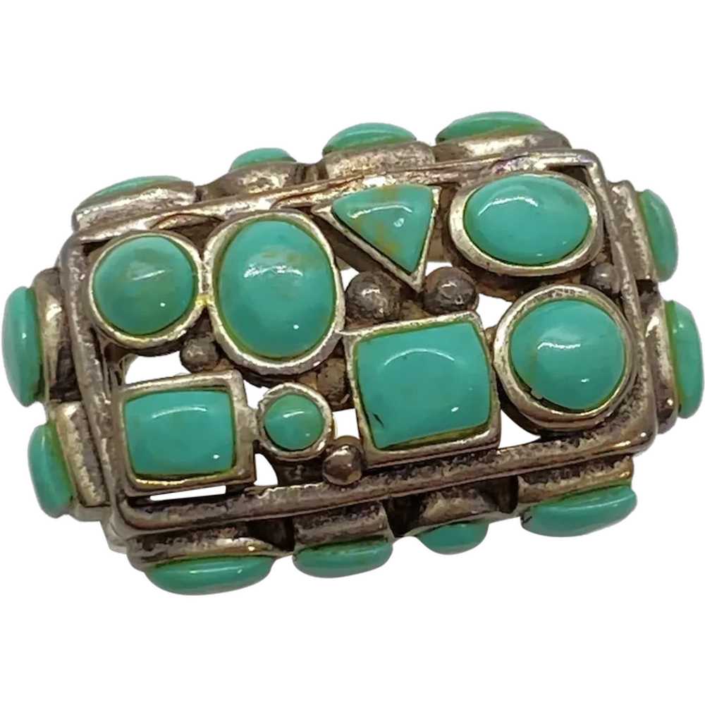 Fun Chunky Turquoise Modernist Ring Sterling Silv… - image 1