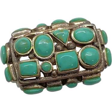 Fun Chunky Turquoise Modernist Ring Sterling Silv… - image 1