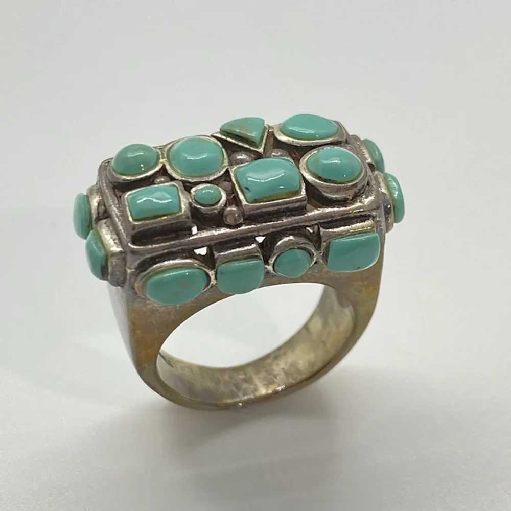 Fun Chunky Turquoise Modernist Ring Sterling Silv… - image 2