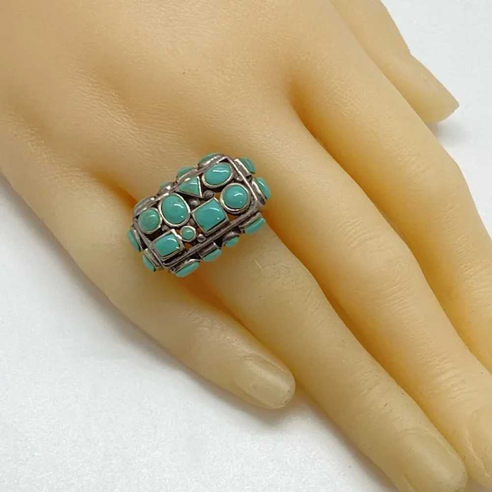 Fun Chunky Turquoise Modernist Ring Sterling Silv… - image 3