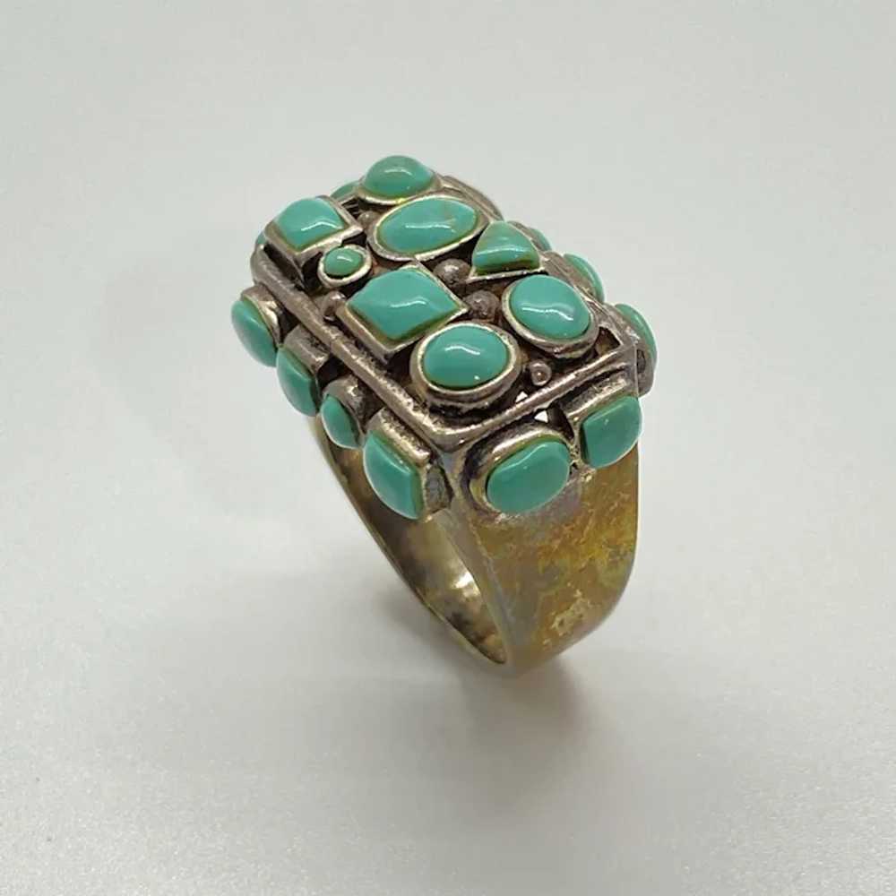 Fun Chunky Turquoise Modernist Ring Sterling Silv… - image 4