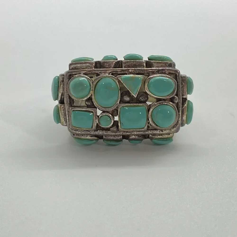 Fun Chunky Turquoise Modernist Ring Sterling Silv… - image 5