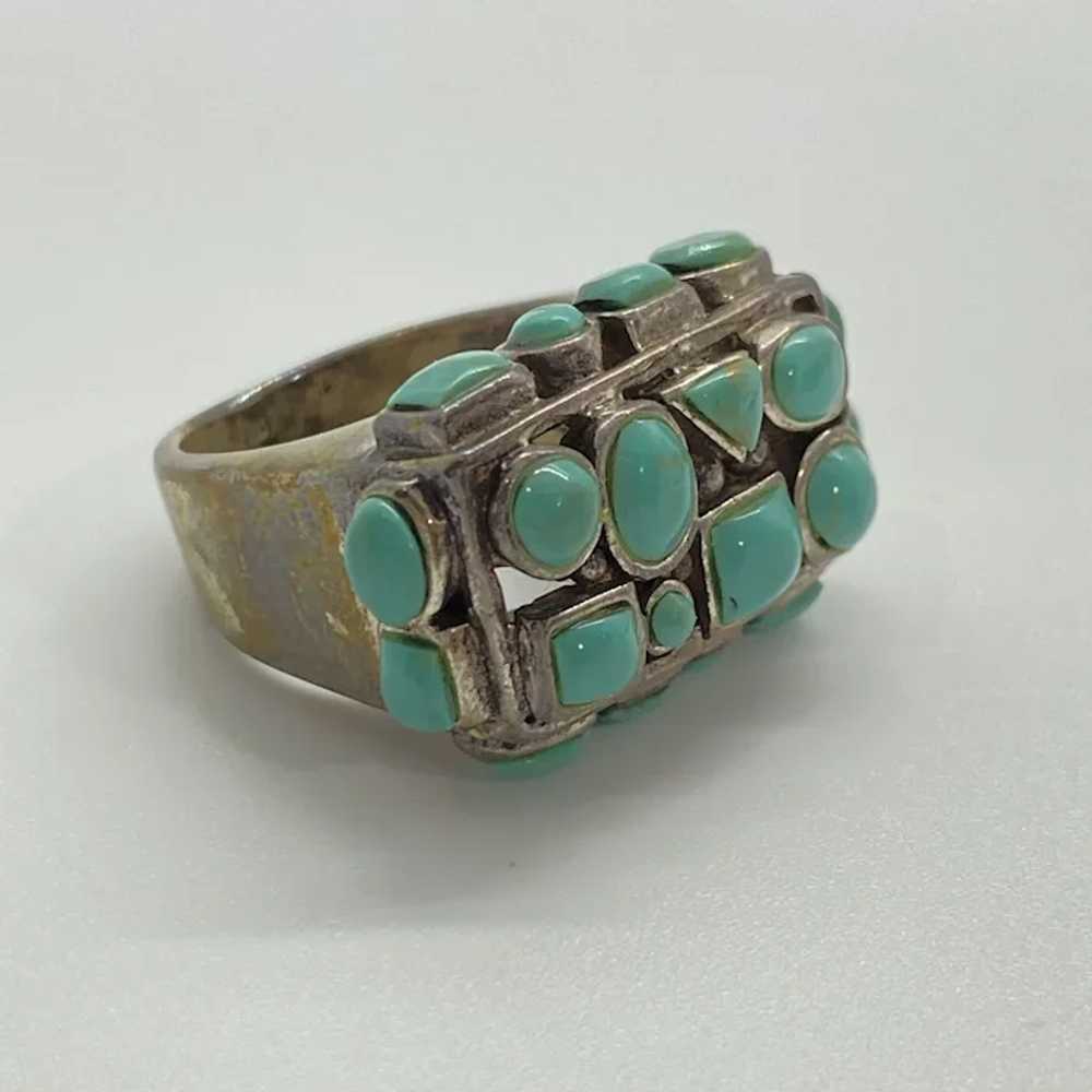 Fun Chunky Turquoise Modernist Ring Sterling Silv… - image 6