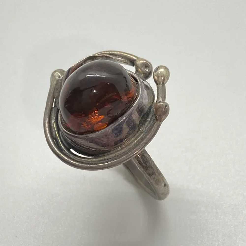 Baltic Amber Vintage Ring Sterling Silver Lily Fl… - image 3