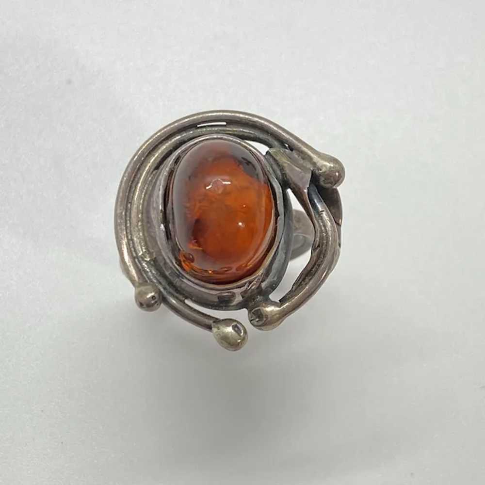 Baltic Amber Vintage Ring Sterling Silver Lily Fl… - image 5