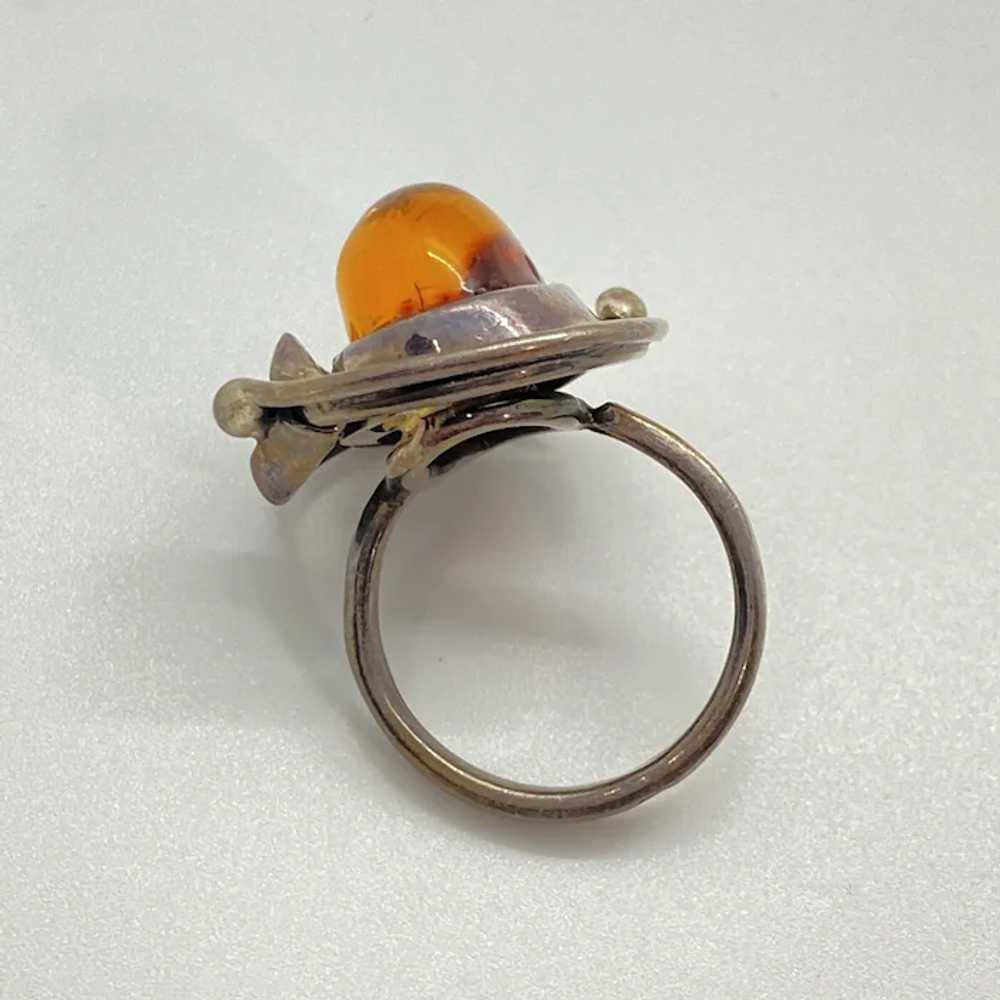 Baltic Amber Vintage Ring Sterling Silver Lily Fl… - image 6