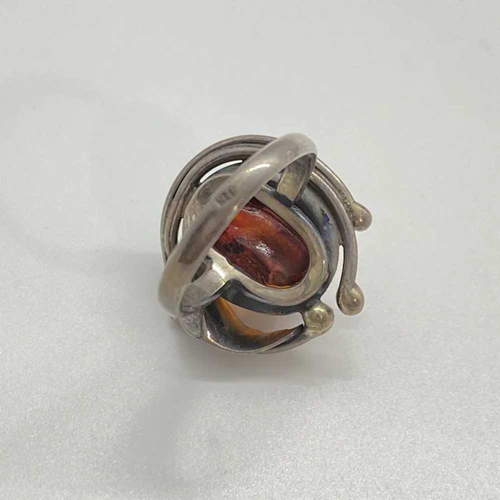 Baltic Amber Vintage Ring Sterling Silver Lily Fl… - image 7