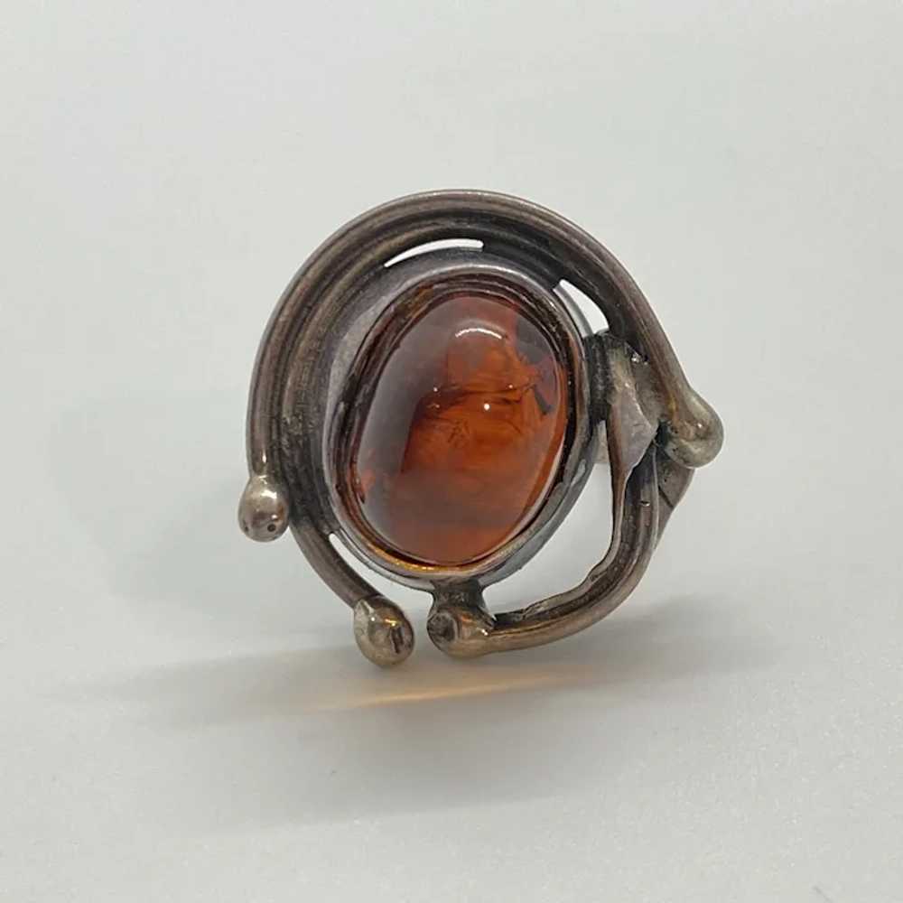 Baltic Amber Vintage Ring Sterling Silver Lily Fl… - image 8