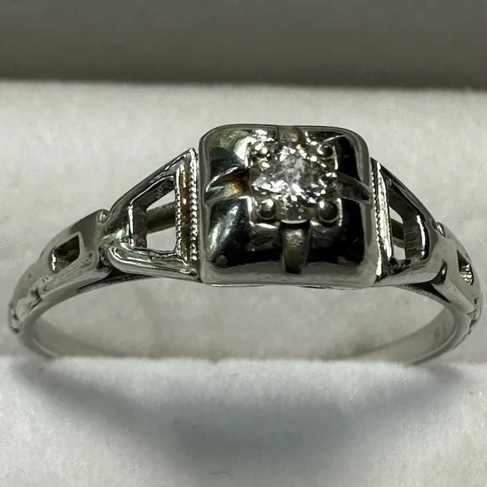 18 K White Gold Solitaire Ring - image 2