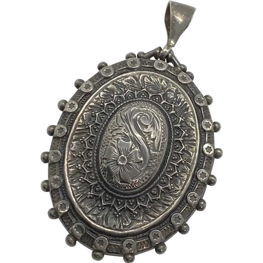 Big Victorian Era Locket Pendant Sterling Silver - image 1