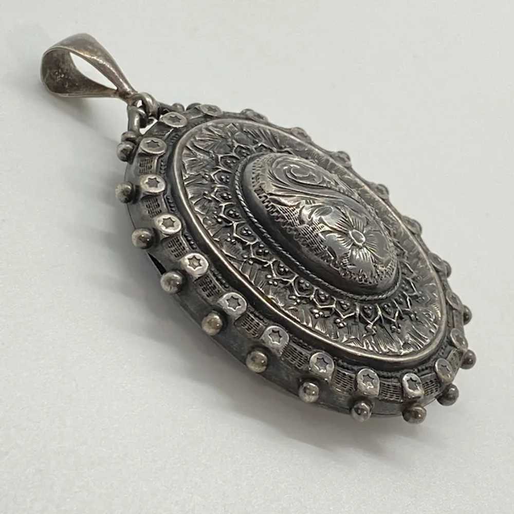 Big Victorian Era Locket Pendant Sterling Silver - image 2