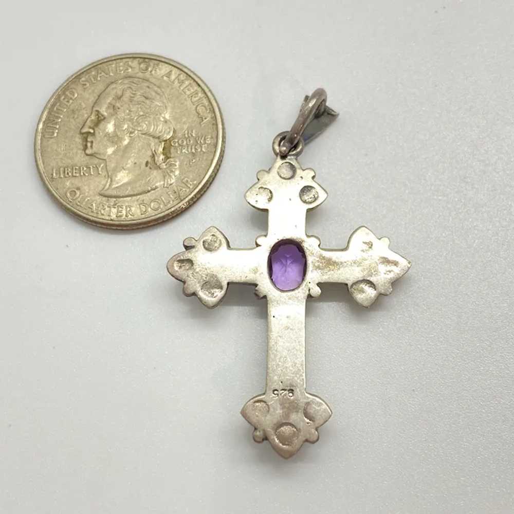 Amethyst and Marcasite Cross Pendant Sterling Sil… - image 2