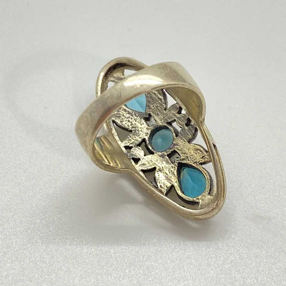 Blue Topaz and Marcasite Vintage Elongated Ring S… - image 7