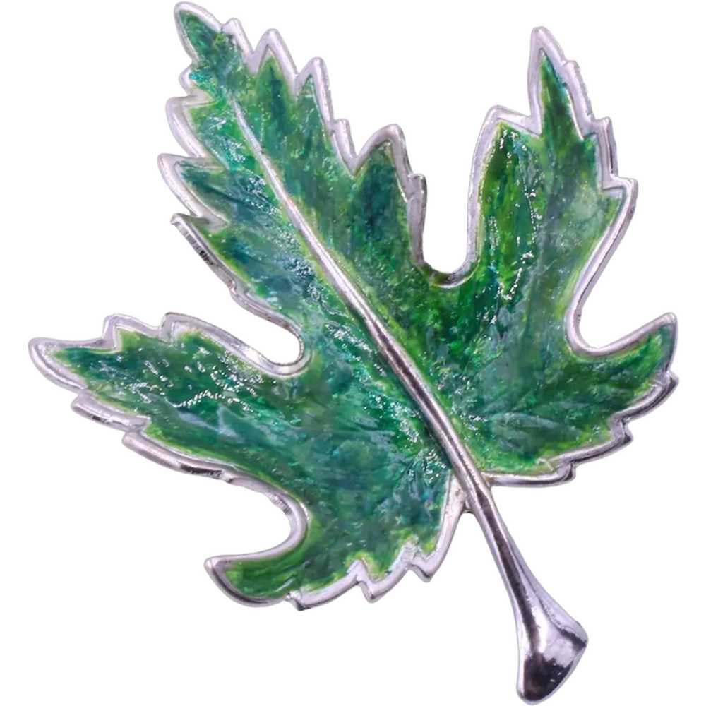 Brooch Pin Enameled Leaf Figural - image 1