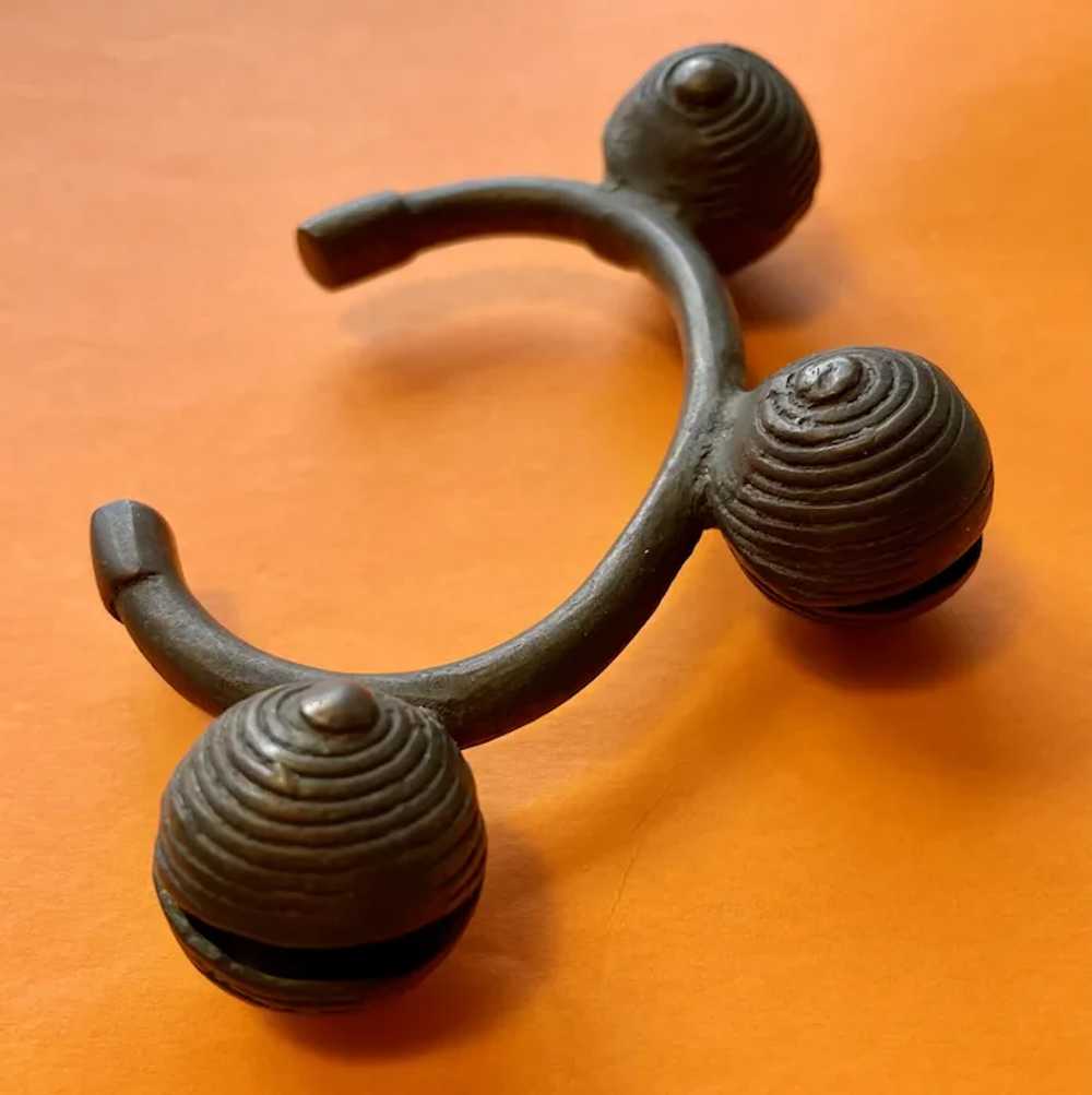 African Cuff with Three Bells - Lost Wax Cast Bro… - image 3