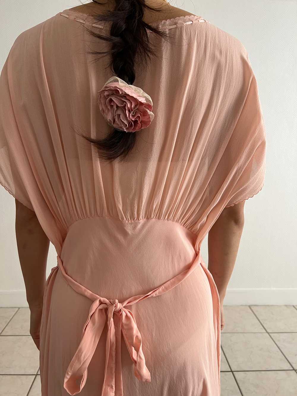 Vintage 1930s light pink silk dress hand embroide… - image 11