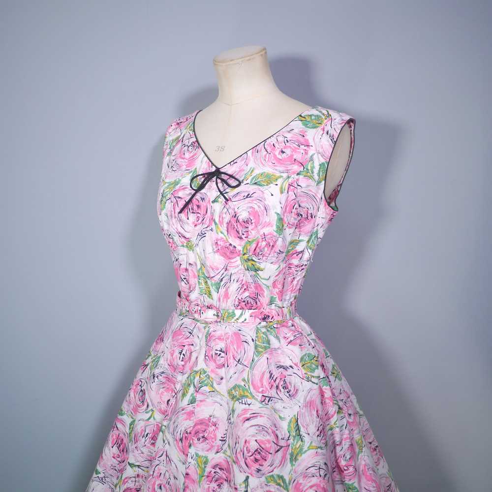 50s PEGGY PAGE PINK PAINTERLY ROSE FLORAL DRESS A… - image 11
