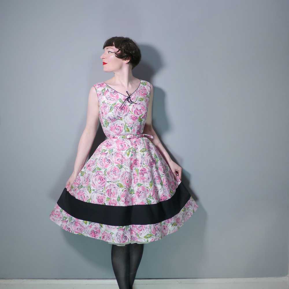 50s PEGGY PAGE PINK PAINTERLY ROSE FLORAL DRESS A… - image 3