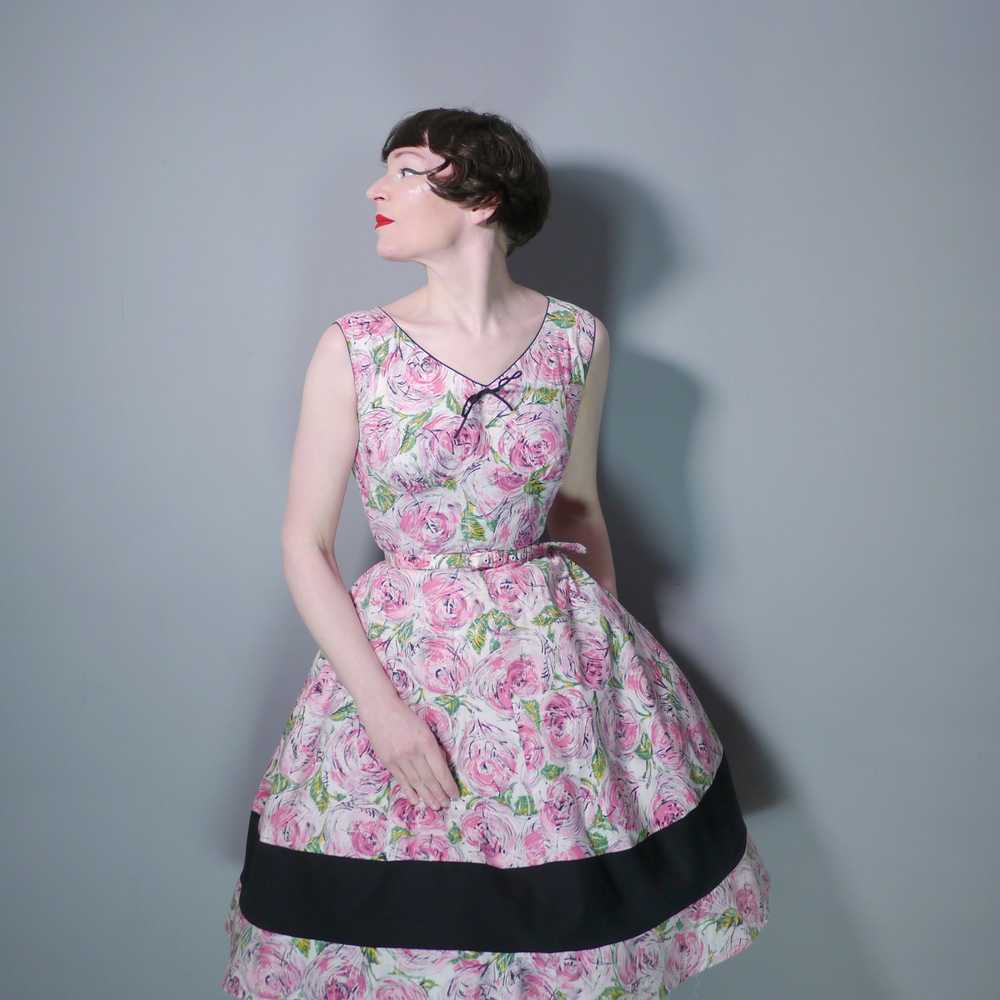 50s PEGGY PAGE PINK PAINTERLY ROSE FLORAL DRESS A… - image 4