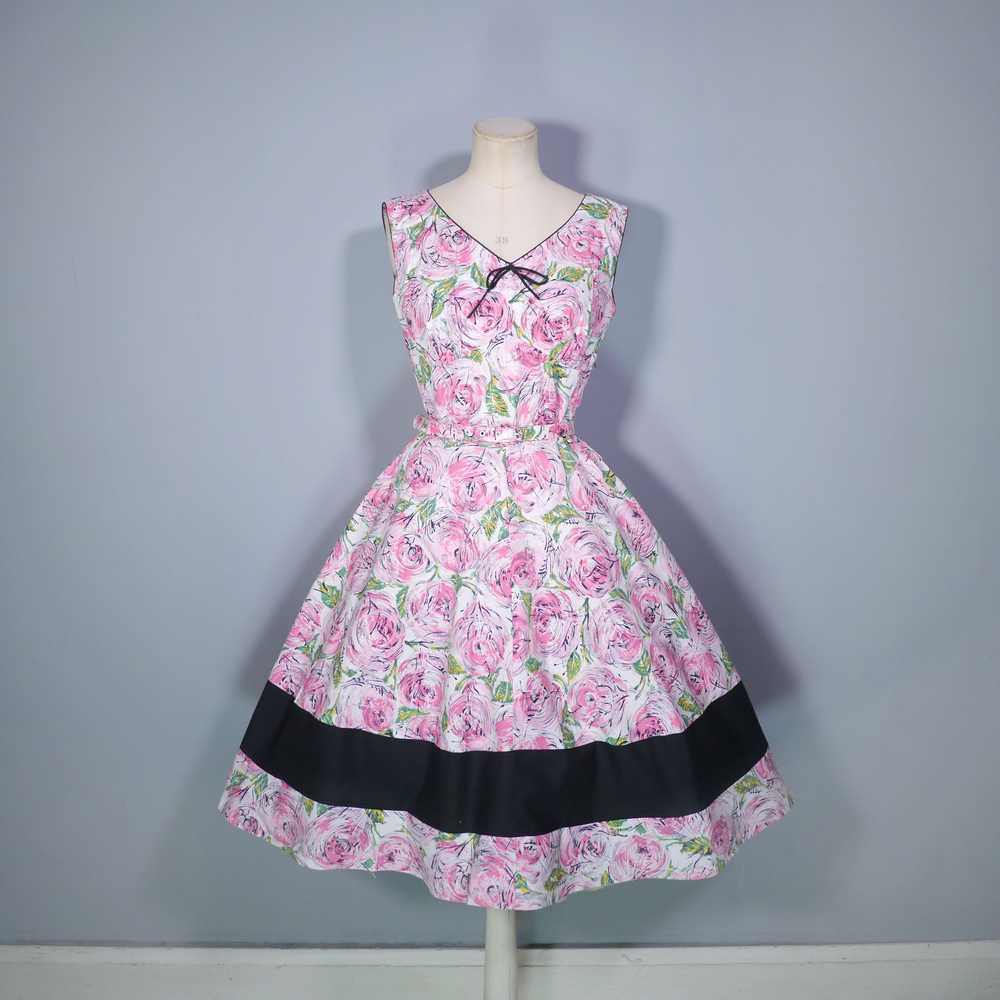 50s PEGGY PAGE PINK PAINTERLY ROSE FLORAL DRESS A… - image 5