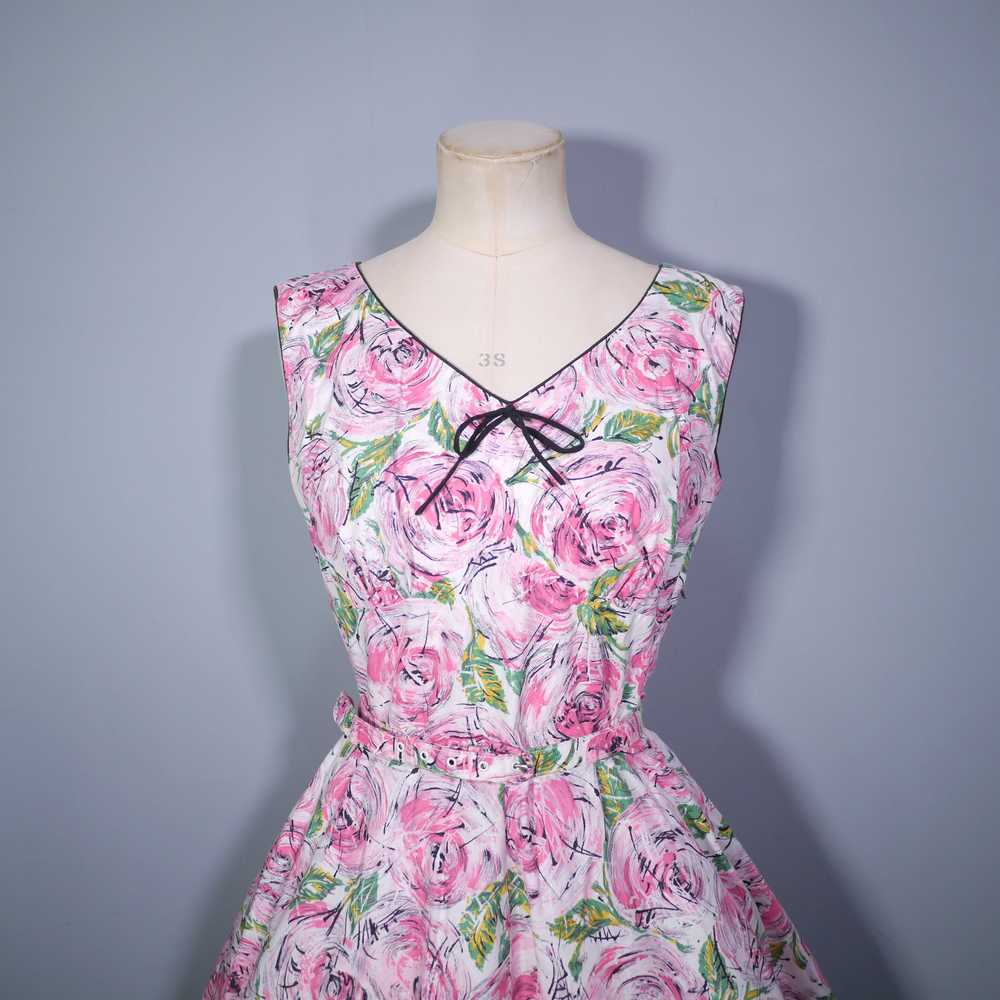 50s PEGGY PAGE PINK PAINTERLY ROSE FLORAL DRESS A… - image 6