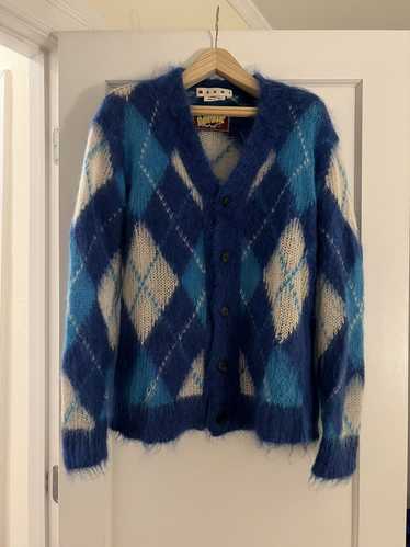 Marni Marni Blue and White Argyle Mohair Cardigan