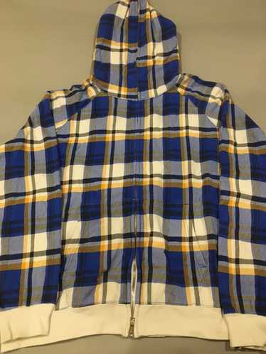 Bape Bape Navy Blue Check Plaid Zip Up Hoodie - image 1