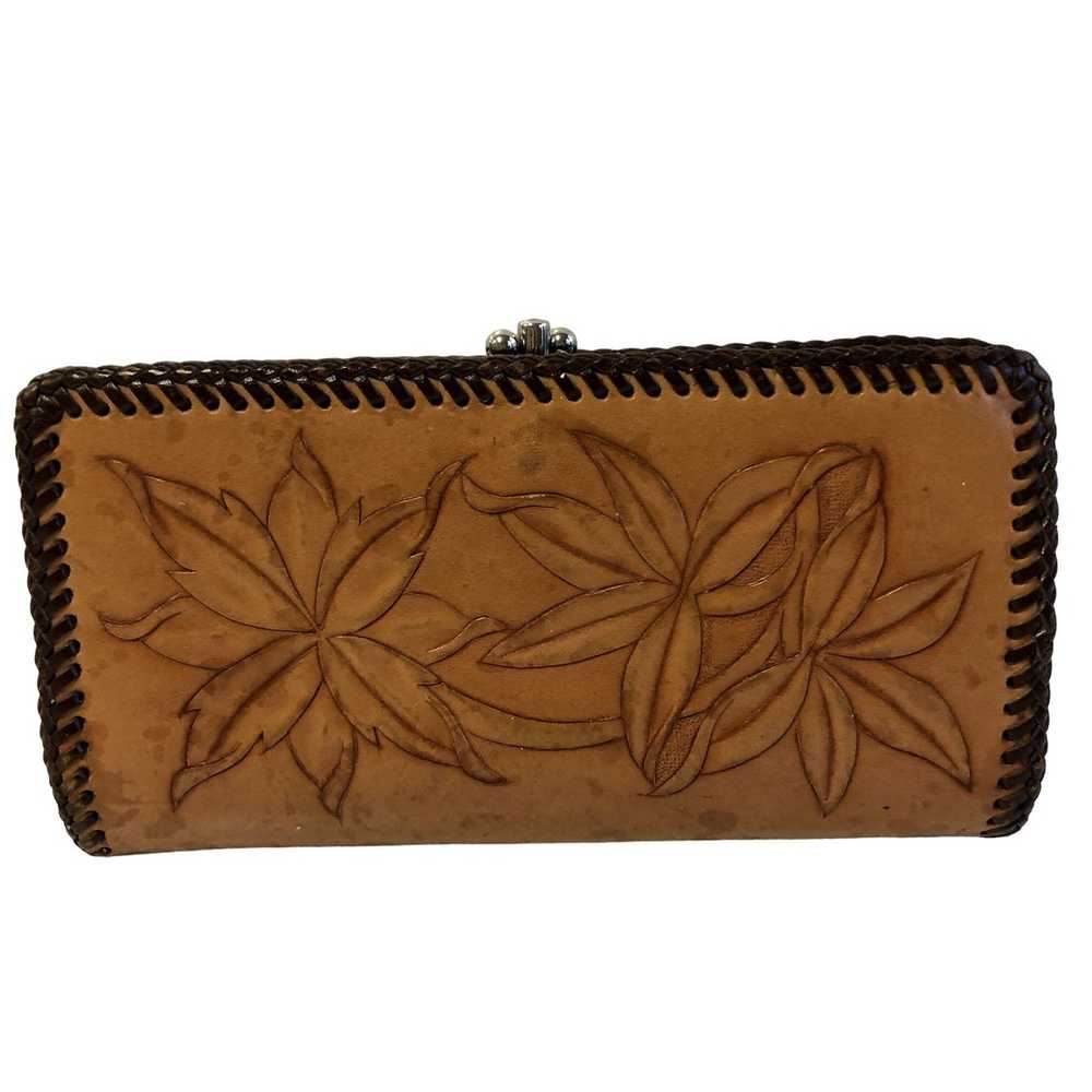 Unkwn 70s HANDMADE Tooled FLORAL Leather LACED Wa… - image 2
