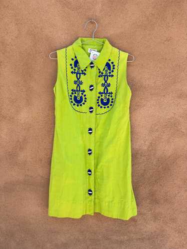 1960's Muchas Cosas Green/Blue Sleeveless Mexican 