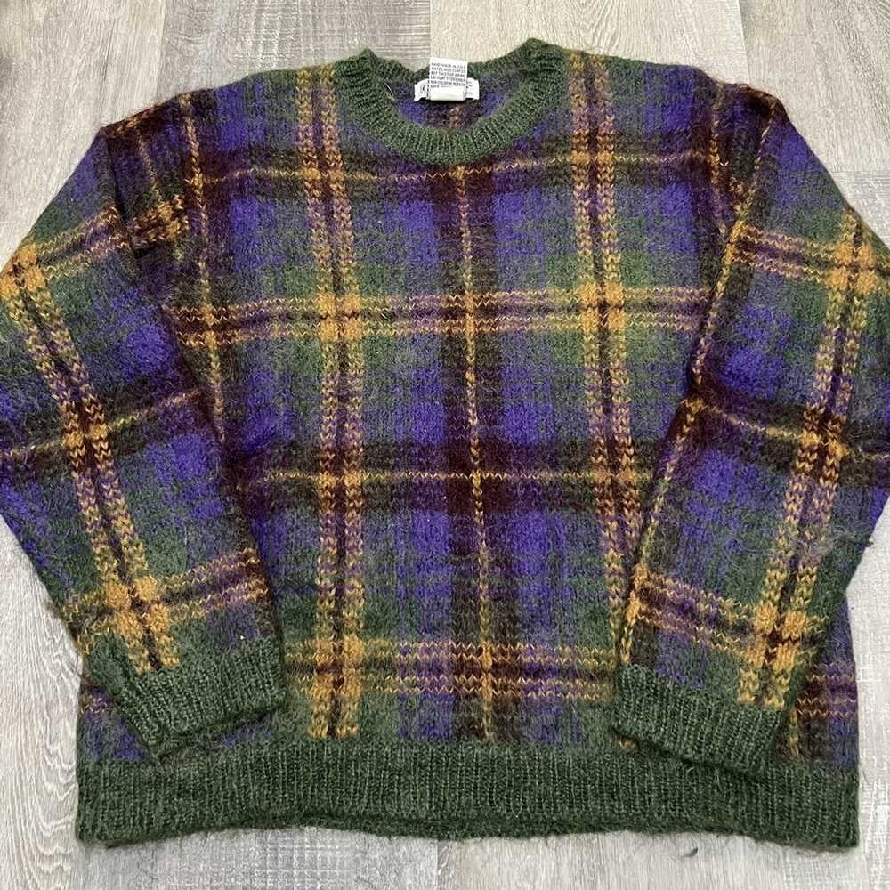 Vintage VTG Gallgher Purple Plaid Mohair Wool Fuz… - image 1