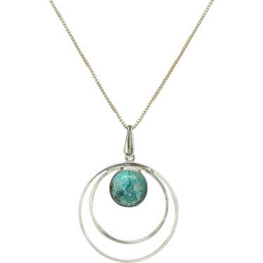 1960s Modern Design Pendant on Chain with Turquoi… - image 1
