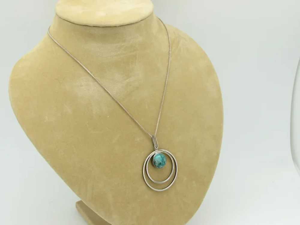 1960s Modern Design Pendant on Chain with Turquoi… - image 2