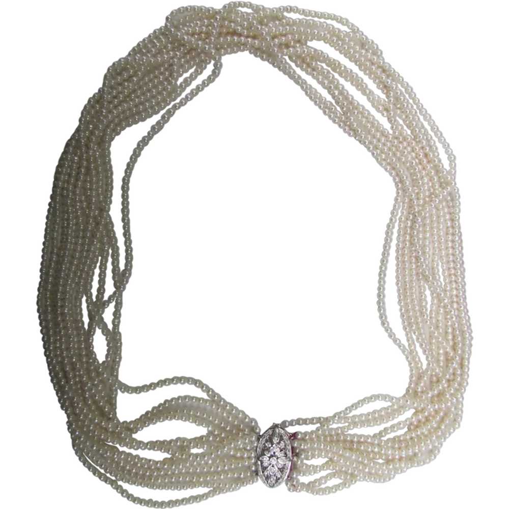 Vintage 12 Strand Seed Pearl Necklace 21" 14K Dia… - image 1