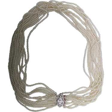 Vintage 12 Strand Seed Pearl Necklace 21" 14K Dia… - image 1