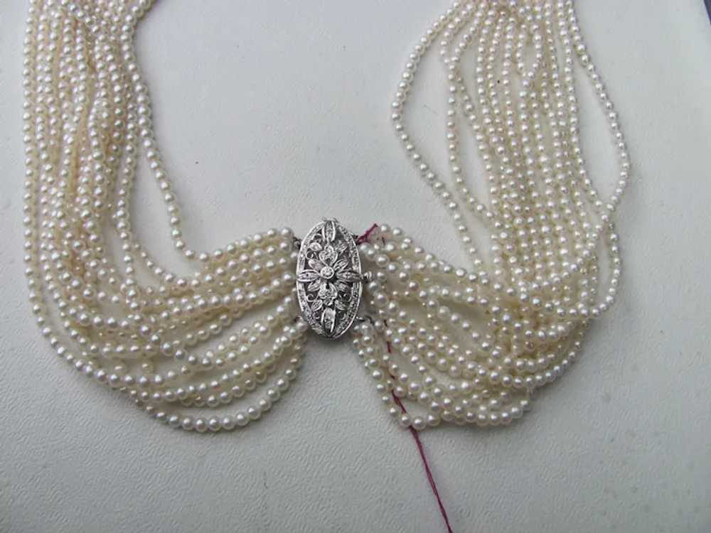 Vintage 12 Strand Seed Pearl Necklace 21" 14K Dia… - image 2