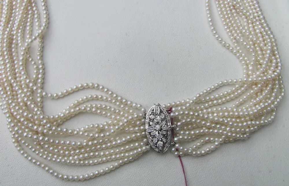 Vintage 12 Strand Seed Pearl Necklace 21" 14K Dia… - image 7