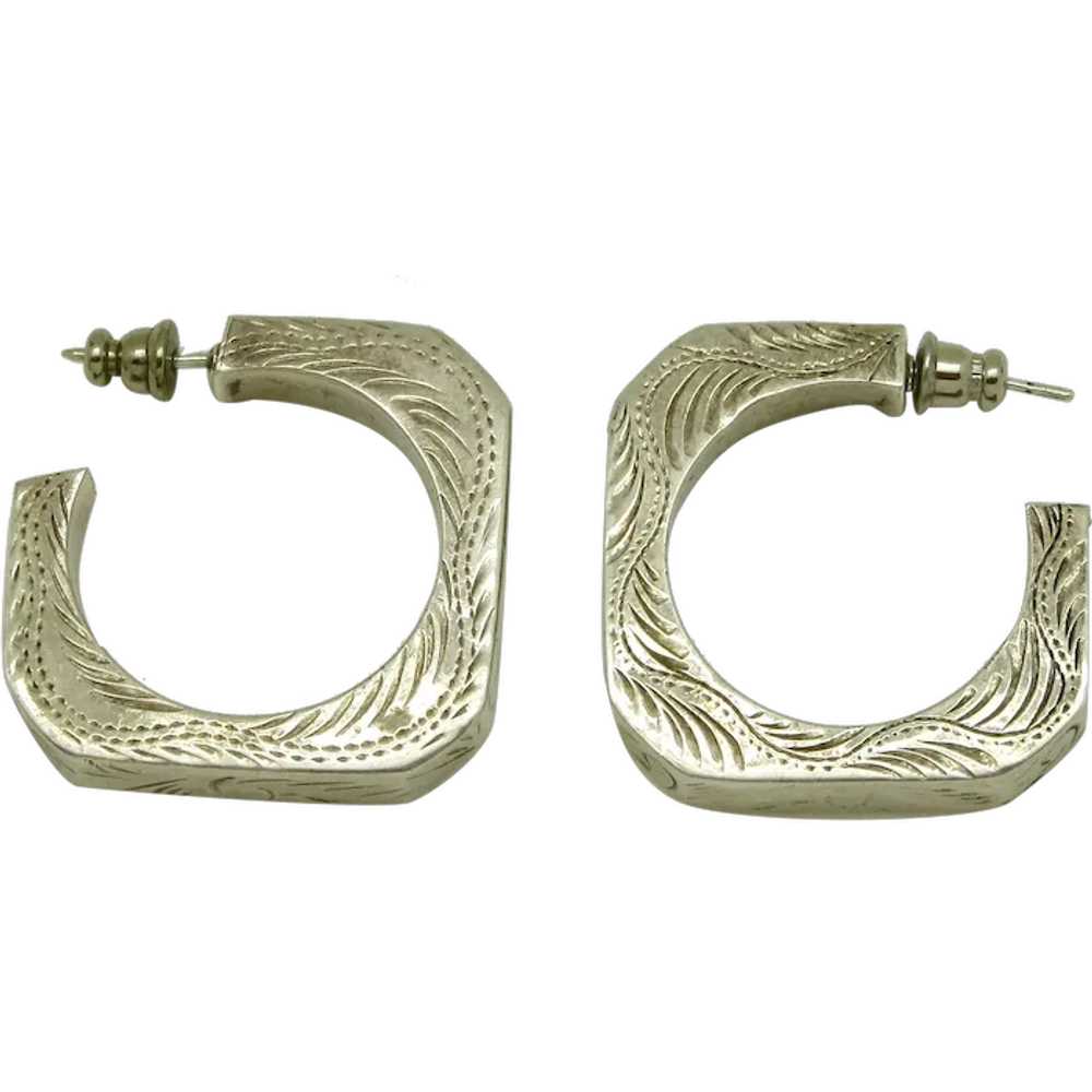 Engraved Sterling Silver 3/4 Hoop Earrings - image 1