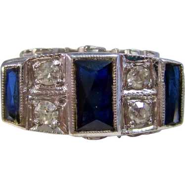 Antique Art Deco Sapphire & Diamond Ring 18K