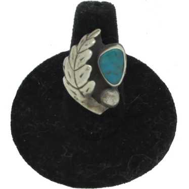 Native American Ring with Leaf Design and Turquoi… - image 1