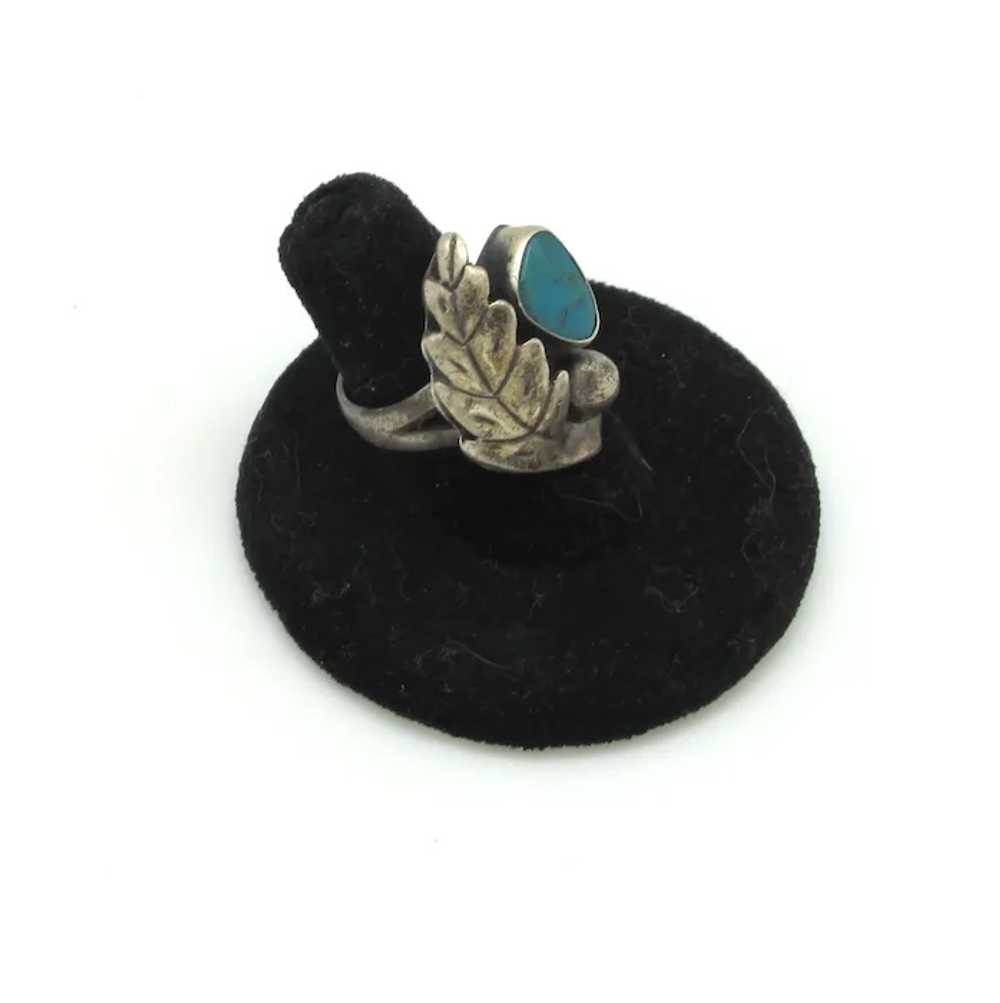 Native American Ring with Leaf Design and Turquoi… - image 2