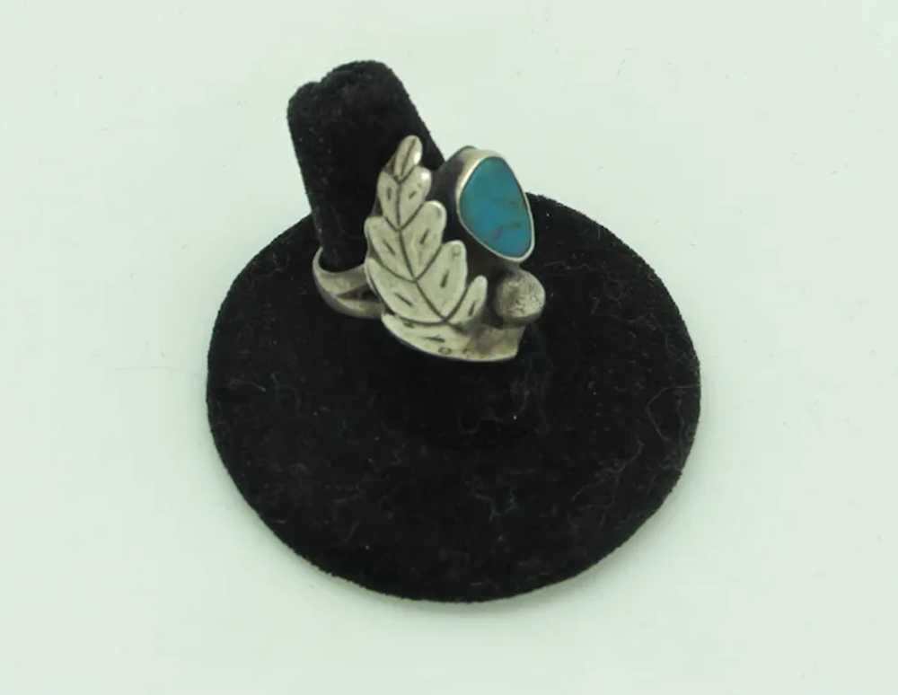 Native American Ring with Leaf Design and Turquoi… - image 4