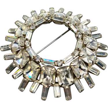 Vintage Icy Rhinestones Wreath Brooch Round Circl… - image 1