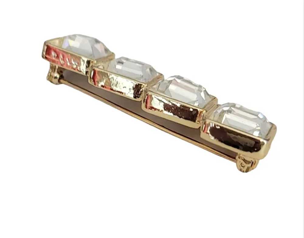 Gold Tone Clear Rhinestone Bar Brooch Pin, M405 - image 3