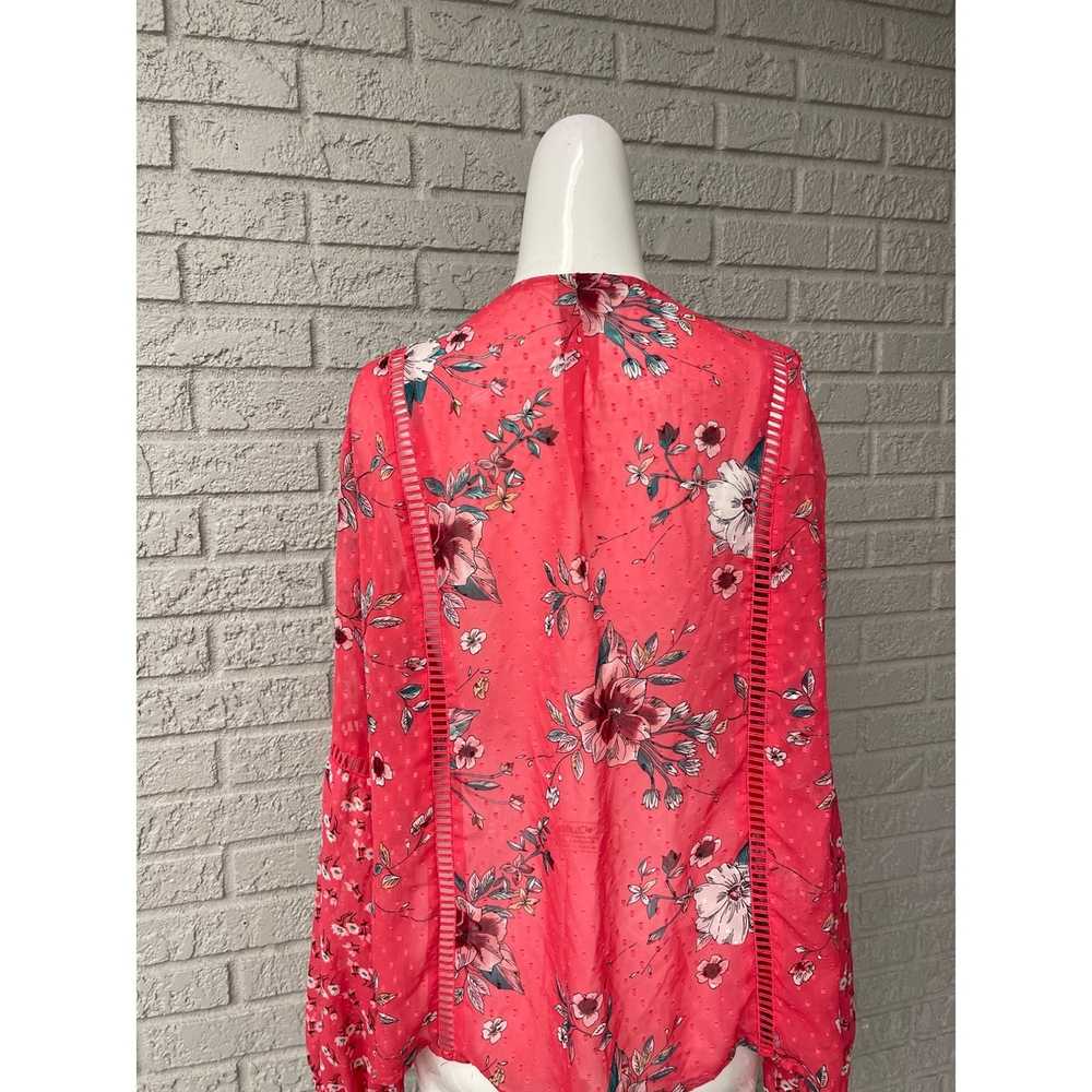 Other Time Tru Red Sheer Tie Front Floral Print B… - image 2