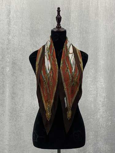 Sun Kyung SA Silk Scarf Brown Gold Colors Brown Border Nautical