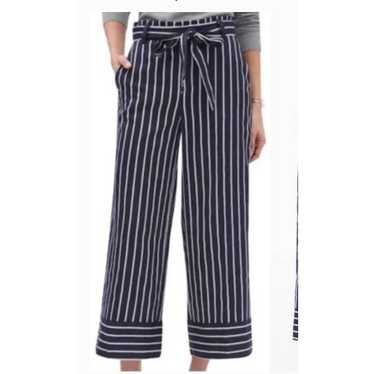Banana Republic Cropped Wide Leg Pants Womens 0 Belted Blue/White Striped -  NEW