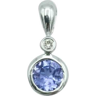 14K White Gold .01ctw Tanzanite and Diamond Pendan