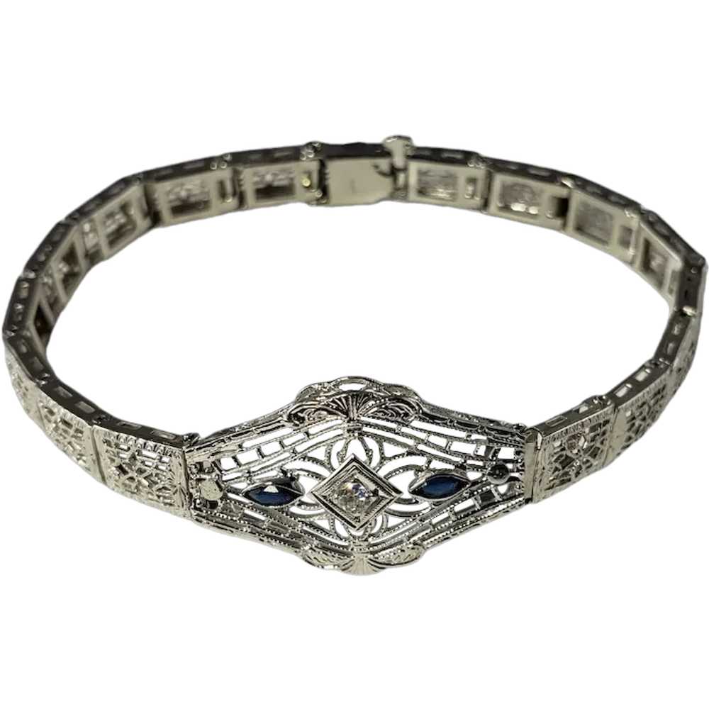 Vintage 14 Karat White Gold Filigree Diamond Brac… - image 1