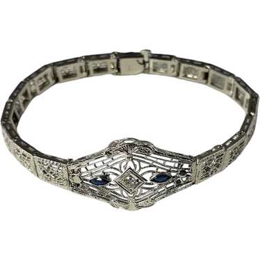 Vintage 14 Karat White Gold Filigree Diamond Brac… - image 1