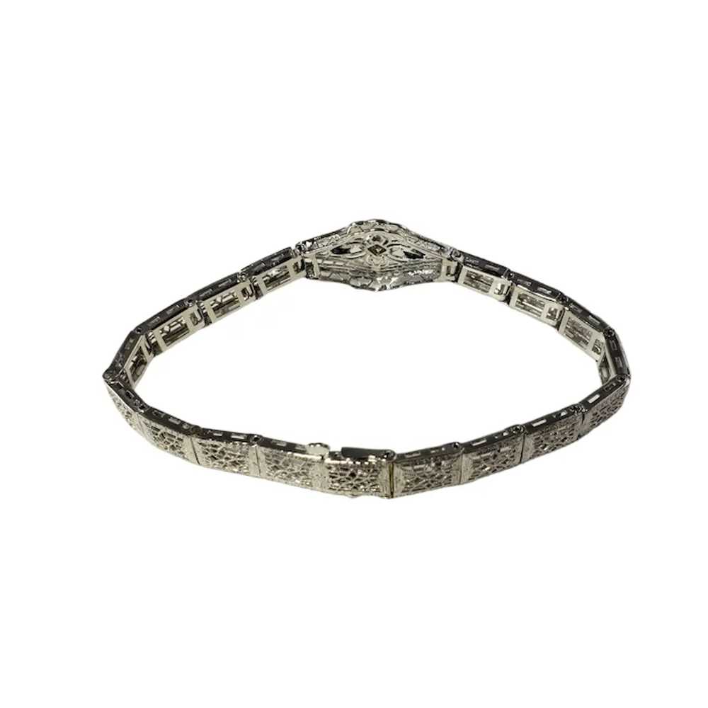 Vintage 14 Karat White Gold Filigree Diamond Brac… - image 5